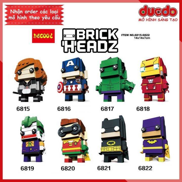 DECOOL 6815-6822 Brick Headz các siêu anh hùng - Đồ chơi Lắp ghép Mini  Minifigures Batman Iron Man BrickHeadz 