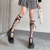 【LZ】✶  Sexy lolita fishnet preto branco cosplay hosiery laço malha jk bezerro meias femininas meninas laço arco-nó oco tubo joelho-comprimento meias