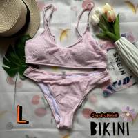 ? SHEIN BIKINI ชุดว่ายน้ำแฟชั่น ชุดว่ายน้ำสีชมพู พร้อมส่งจากไทย PINK SIZE L #SHPNK0033