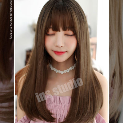 ไหมคุณภาพดี   มีหน้าม้า Natural black short shoulder wig แถมฟรีตาข่ายคลุมผม วิกแฟชั่น