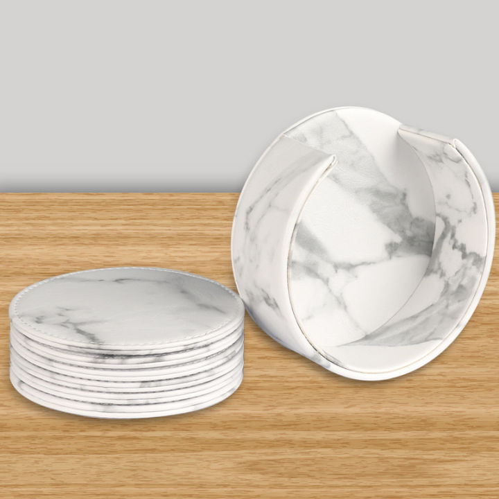 heat-resistant-coaster-round-thickening-marbling-process-round-coaster-leather-coaster-suit-waterproof-coaster