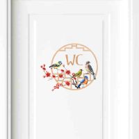 25x30cm English Slogan Wc Branch Bird Cartoon Wall Sticker Living Room Bedroom Study Toilet Door Sticker Decorative Wall Sticker