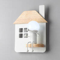 Modern Childrens Wall Lamp Boy Living Room Bedside Cartoon Small House Shape Nordic Robot Bedroom Desk Indoor Decor Led Light