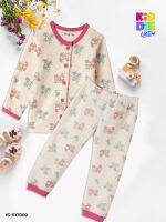 KiddeeCrew ชุดนอนเด็กผู้หญิงสีครีมดอกไม้ชมพู  Pink flower girl sleepwear เหมาะสำหรับอายุ 1-8 ปี