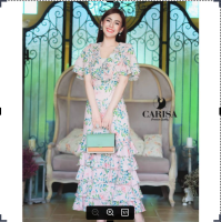 GANNIE​SHOP​ Dress ​เดรสสีชมพู เดรสลายดอก ผ้าดีมาก​ ใช้ผ้าแต่งระบายจัดแน่นจัดเต็ม​ แขนระบาย ​ใส่สวยหวานมาก เดรส