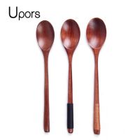 ▧﹊ UPORS 3Pcs Handmade Wooden Spoon Wrapped Wire Large Dessert Rice Soup Spoon Long Handled Kids Spoon Wood Kitchen Tool