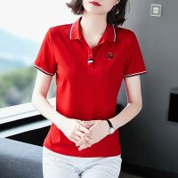 COD DSFDGDFFGHH Casual T-shirt womens wear mothers Short Sleeve Cotton Lapel Polo 2021 loose large sports top休闲t恤女装妈妈短袖纯棉翻领polo衫2021宽松大码运动上衣