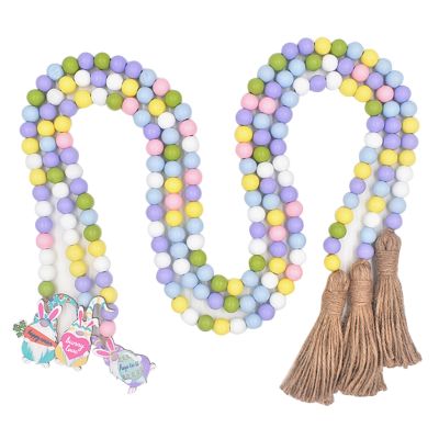 3 Pieces Easter Wood Bead Garlands with Tassels Gnomes Shape Pendant Farmhouse Style Easter Decor Tiered Tray Ornaments