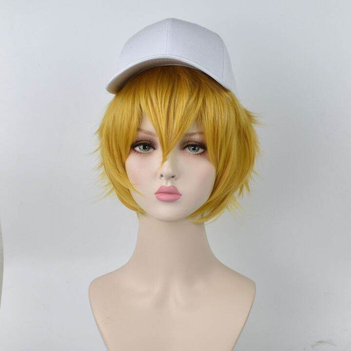😘 COSWig Bump world golden cos wig face short hair anime character