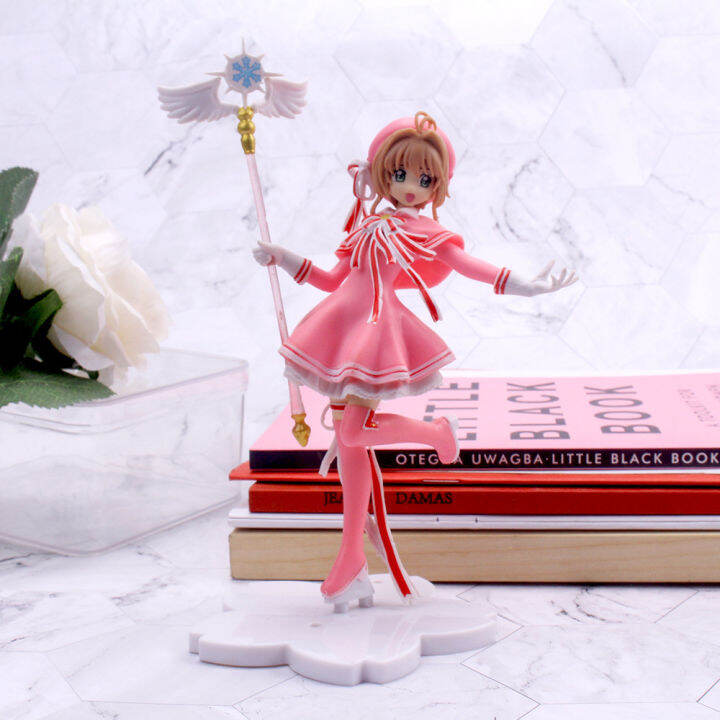 อะนิเมะสีชมพูชุดคอสเพลย์card-captor-sakura-action-figures-ของเล่นสาวหุ่นจำลองทำจากพีวีซีชุดเค้กเครืองประดับของขวัญวันเกิดสำหรับเด็ก