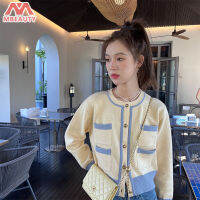 Mbeauty Souffle Sweter Gaya Korea ของเสื้อคาร์ดิแกนถักผู้หญิงย้อนยุคสีตัดกัน