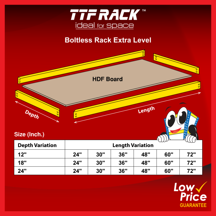 TTF Rack™ BOLTLESS RACK ADD LEVEL D31-61cm L76-244cm 400kg Yellow Blue ...