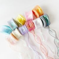 Rainbow Fishtail Yarn Ribbons Wave Edge Organza Lace DIY Bouquet Packaging Bow Material Wedding Decorations Sewing Fabric Decor Gift Wrapping  Bags