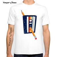 Vagarytees 2022 Cassette Tape &amp; Pencil T-Shirt Homme Summer New Short T Shirt Men White Casual Tshirt Unisex Streetwear