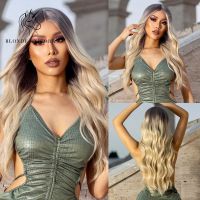 【jw】№  Blonde Unicorn Ombre to Wavy Synthetic Part Hair Wigs Resistant Use Wig