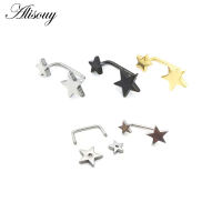 2ชิ้น Keluli Tahan Karat Dua Bintang Melengkung Barbell สตั๊ด Anting-Anting Unisex Punk