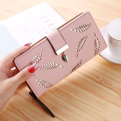 2020 New Korean Women Long Wallet Fashion Clutch Bag Hollow Leaf Zipper Buckle Wallets Card Holder Nice Small Purse Bags
