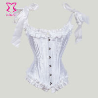 2021Corzzet Steel Boned Waist Trainer Overbust Corset Debutante Tie Strap Burlesque Corpete Women Gothic Bustier