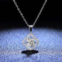 Necklace For Women VVS D Color  Moissanite Four Leaf Clover 925 Silver Cluster Round Cut Anniversary Party Of Gift Pendent Fashion Chain Necklaces