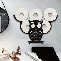 Staring Owl Cute Cast Iron Animal Black Paper Towel Holder, Wall-Mount Bath Tissue Toilet Roll Jewelry Organizer Free-Standing