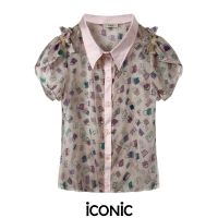 iCONiC GIFTED CHIFFON TOP #9048 เสื้อผญ ผ้าชีฟอง พิมพ์ลาย แต่งปก อก34" ยาว22" เสื้อเชิ้ต เสื้อแฟชั่น เสื้อแฟชั่นผญ เสื้อออกงาน เสื้อทำงาน เสื้อไฮโซ