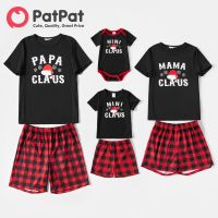 PatPat Christmas Hat And Letter Print Black Family Matching Short-Sleeve Plaid Pajamas Sets (ทนไฟ)