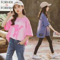 FORHERFORHIM เสื้อยืดแขนสั้นเด็กผู้หญิง,FH3562ฐานการ์ตูนแขนปานกลางสำหรับฤดูร้อน