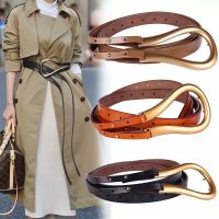 【CW】 Fashion Metal Buckle Coat Leather Womens Horseshos U Shaped Waistband Straps Curved