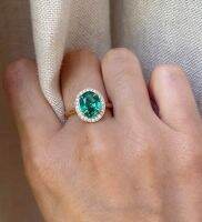 JOVOVASMILE 2.5 Carat 6*8mm Lab Grown Emerald Moissanite Ring With Halo For Woman Wedding Jewelry