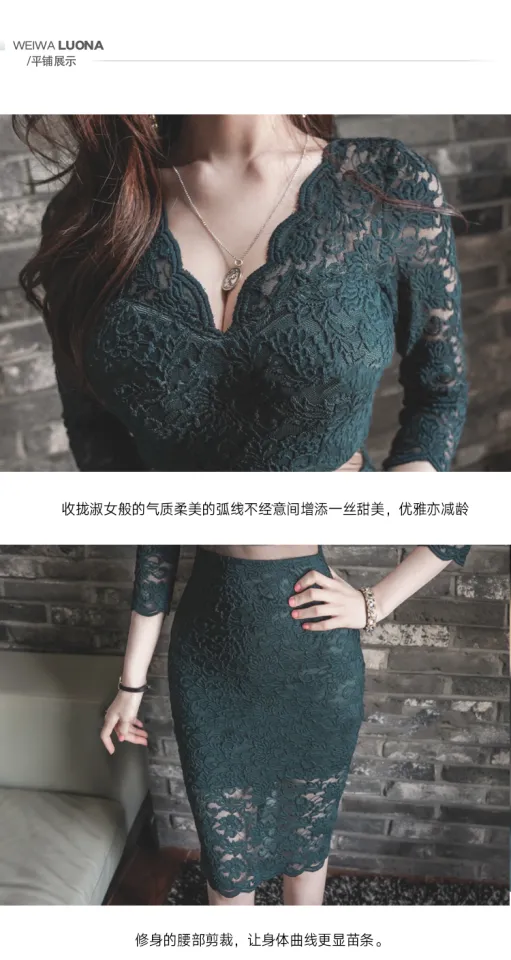 2022 Spring Temperament Korean Style Sexy Dress Lace Midriff