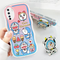 Case4you สำหรับ Reno3 OPPO A91 OPPO พร้อมที่ยึดฟรีเคสโทรศัพท์หยักนิ่มแฟชั่นการ์ตูนโดเรมอนเคสโทรศัพท์มือถือคลุมทั้งหมดป้องกันกล้อง