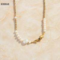 SOMMAR Beautiful Fashion 18KGP Gold Plated Necklace Chain For Female Freshwater Pearl Patchwork Star Necklace Tattoo Choker