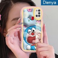 ปลอกสำหรับ Samsung Dienya A21sCase การ์ตูนลายดอกไม้3D เคสมือถือกันกระแทกแบบใสนิ่มขอบเป็นคลื่นโดราเอมอนเคสป้องกันซิลิกาเจล