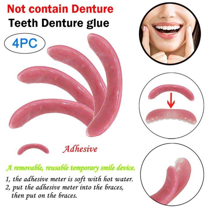 New 4pc Temporary Denture Adhesives Glue Smile Comfort Fit Cosmetic