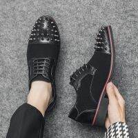 Mens Leather Shoes Fashion Rivet Original Handmade Punk Style Men Flats Luxury Designer Shoes Men Dress Black Pointed Mocassin