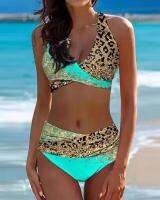 Contrast Leopard Print crisscross Halter set Women swimmer SWIM Wear clothing Suit Spring summers