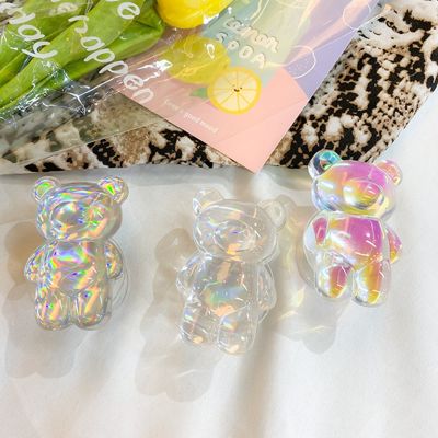 【cw】Transparent Cute Bear Mobile Phone Holder Samsung Xiaomi 3D Foldable Griptok Phone Holders Aurora Mobile Stand ！