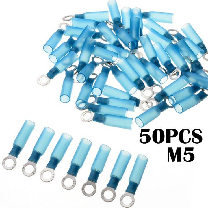 50pcs Heat Shrink Blue Ring M5 Terminals Set Insulated Electrical Wire 