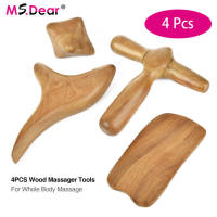 4Pcs Sandalwood Body Massager Guasha Reflexology Acupuncture Therapy Shiatsu Roller SPA Trigeminal Massager for Foot Back Neck Pressure Point Massage