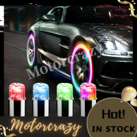 Motorcrazy 4ชิ้นไฟล้อหมวกรถอัตโนมัติล้อยางยางอากาศวาล์ว S TEM ไฟ LED หมวกอุปกรณ์เสริมฝาครอบสำหรับจักรยานรถยนต์รถจักรยานยนต์กันน้ำยางวาล์ว