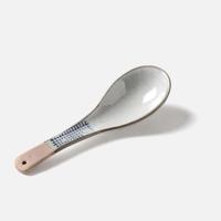 5 PCS Japanese Style Plaid Spoon Ceramic Dessert Retro Long Handle Coffee Spoon Ice Cream Household Serving Utensils