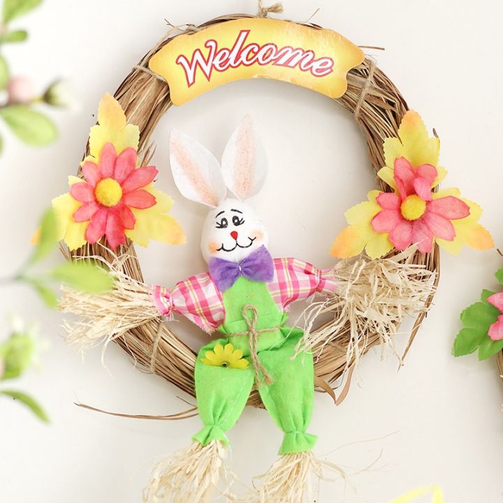 cod-cross-border-new-easter-decorations-ins-spring-pastoral-style-straw-rabbit-home-door-wall-pendant