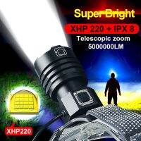 5000000LM LED ไฟหน้าซูม XHP220ไฟหน้า18650แบตเตอรี่หัวไฟฉายแบบชาร์จไฟฉายที่มีประสิทธิภาพ XHP199ตกปลาโคมไฟ