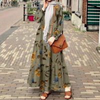 ZANZEA Women Long Sleeve Loose Layered Printed Casual Muslim Long Dress