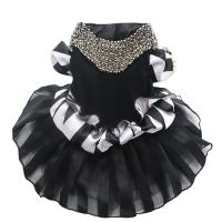 Black&amp;White Pet Dog Velet Wedding Tutu Dress Pearls&amp;Stripied Design Cat Puppy Princess Skirt Clothes Dresses