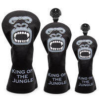 พรีเมี่ยมหนังสีดำกอล์ฟ Headcovers กอริลลาคิงไดร์เวอร์กอล์ฟหัวหน้าปกเย็บปักถักร้อยไดร์เวอร์แฟร์เวย์ไม้ไฮบริดที่มีแท็กจำนวน