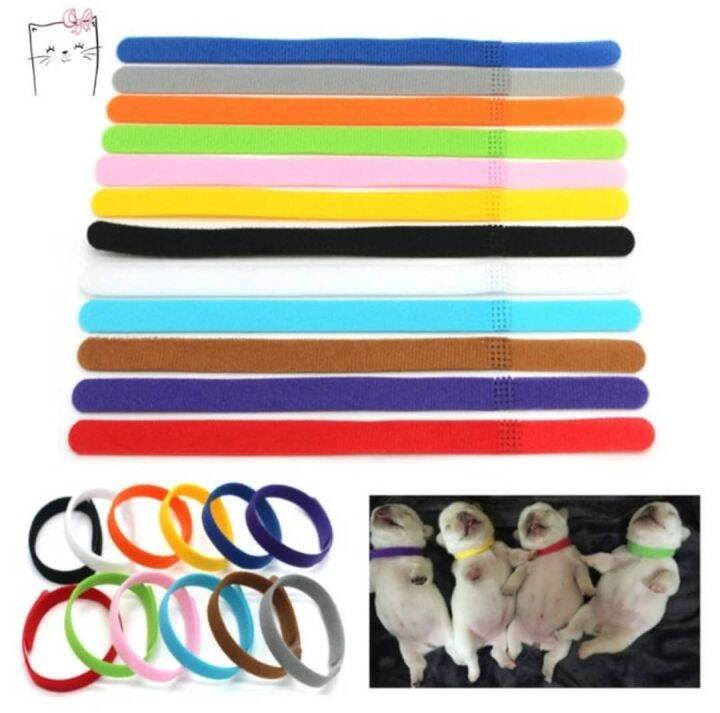 12 Colors Puppy Id collars whelping band newborn soft fabric adjustable ...