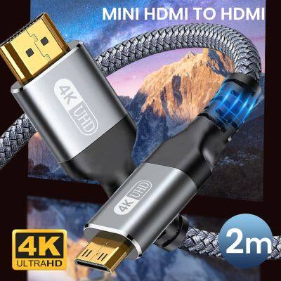 Kabel HDMI Mini ke HDMI kabel HDMI Mini 66 kaki 2m kecepatan tinggi 4K 60Hz kabel aluminium 2.0 kepang HDMI ke Mini kabel HDMI dua arah