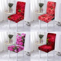 1pc Red Rose Pattern Chair Cover Elastic Chair Slipcover Removable Washable Seat Case For Living Dining Room Wedding Party Decor Sofa Covers  Slips