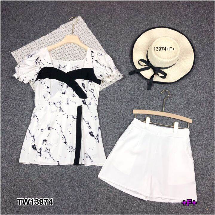 tw13974-set-เสื้อลายหินอ่อน-กางเกงขาสั้น